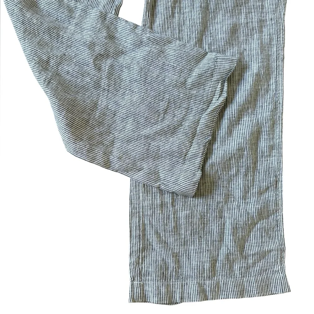 ATHLETA blue & white pinstriped 100% linen wide leg pants size 14 - Picture 3 of 7